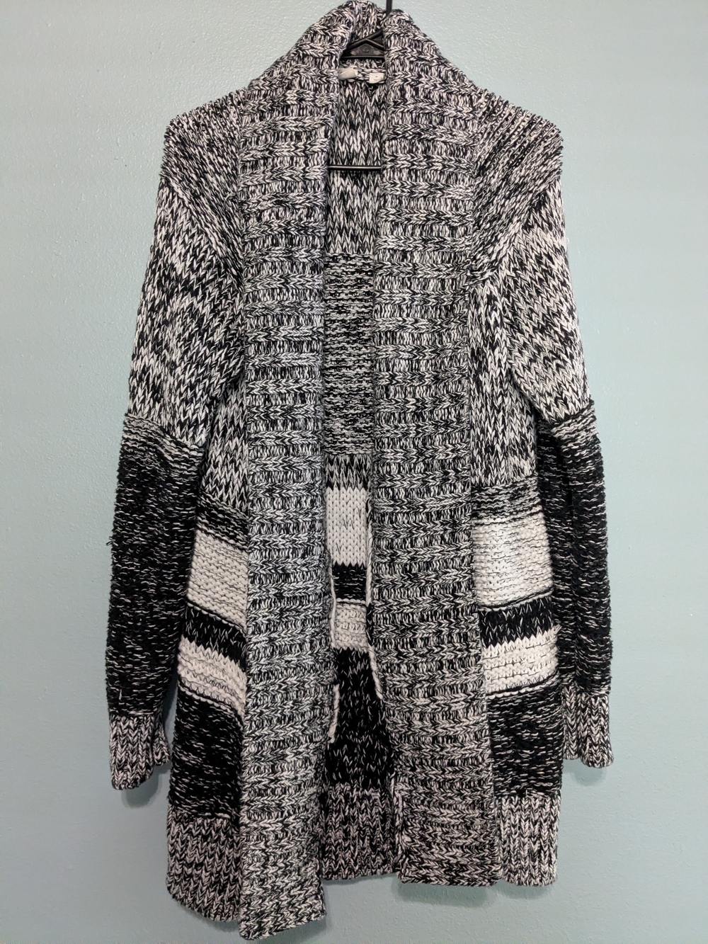 GAP Black & White Marled Open-Front Cardigan